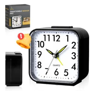 LUBREJO® Traditionele Analoog Wekker Pro - Zonder Tikgeluid - Opbouwend Alarmsignaal - Eenvoudige Bediening - Senioren - Zwart - Voor de Slaapkamer