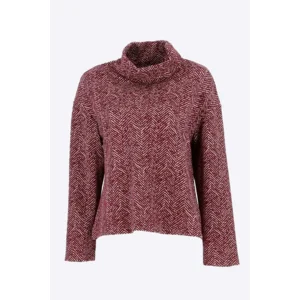Signe Nature Sweater met rol kol: Bordeau, tweed motief ( Signe.1404 )