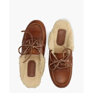 Posa Boat Loafer Mule Fur Cognac Damesslippers