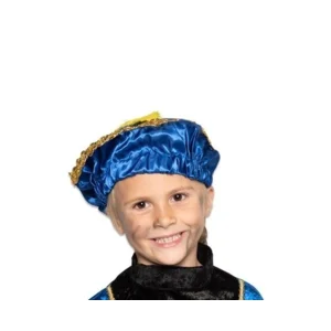 Muts - Baret - Piet - Blauw - Satijn - Met veer - Kind