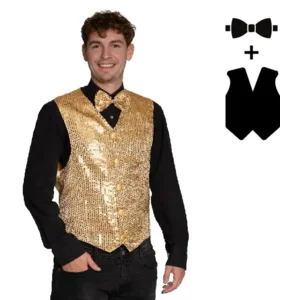 Gilet & vlinderstrik - Disco - Goud - Glanzend - XXL