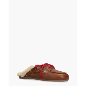 Posa Boat Loafer Mule Fur Cognac Damesslippers