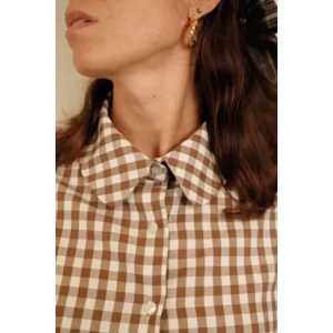 NanyBlouses Le Vichy Latte damespyjama in bruin en wit