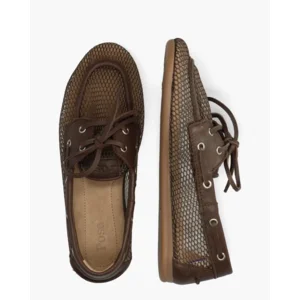 Posa Boat Loafer Mesh Donkerbruin Dames Veterschoenen