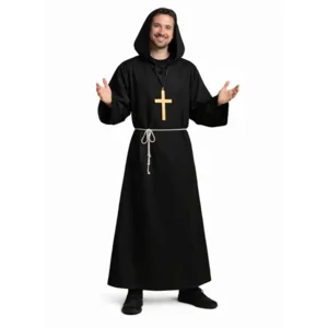Kostuum - Monnik - Met capuchon, kruis & koord - Zwart - XL/XXL