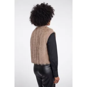 Rino & Pelle bodywarmer: Alvita, Oat ( beige ) kleur, bont ( RINO.113 )