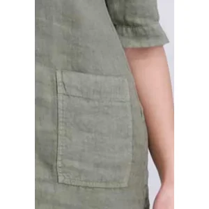 Signe Nature Dames kleed: Linnen, Kaki, korte mouw ( Signe.1377 )