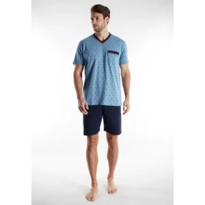 Gotzburg Heren pyjama: Blauw, Short / korte mouwen ( CEC.61 )