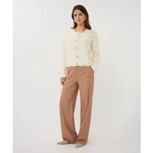 Esqualo Cardigan: Ecru, Lange Mouw, met fringes ( ESQ.315 )