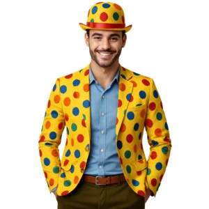 Hoed - Bolhoed - Clown - Geel met gekleurde stippen