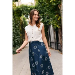 Signe Nature lange rok: Blauw / ecru ( Signe.1359 )