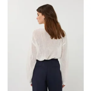 Esqualo Dames zomer trui: Wit, grof gebreid, 3d banden ( ESQ.327 )