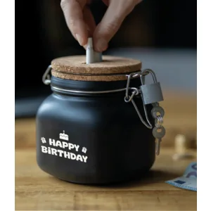Spaarpot - Happy birthday - Glas - 10,5x11x12,5cm