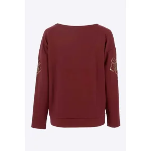 Signe Nature Sweater met rol kol: Bordeau, tweed motief ( Signe.1403 )