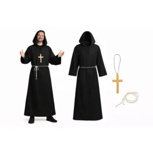 Kostuum - Monnik - Met capuchon, kruis & koord - Zwart - XL/XXL