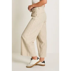 Para Mi Linnen Broek: Cloë Belt, Striped linnen, Sand kleur / Navy ( PARA.417 )