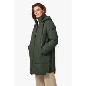 Frandsen Winterjas Dames: Kaki, lang model, afneembare kap, tot maat 52 ( FRA.19 )