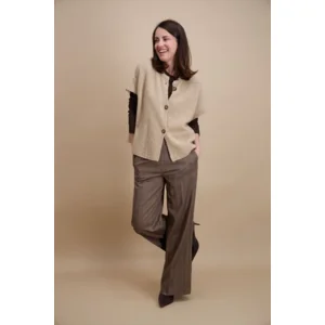 Signe Nature Dames Gilet: Beige, met knopen, mouwloos  ( Signe.1396 )