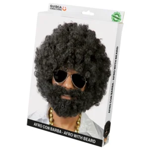 Pruik - Afro met baard - Zwart
