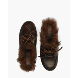 Posa Boat Loafer Mule Hairy Fur Coffee