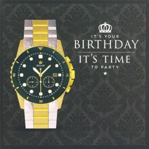 Kaart - Happy birthday, horloge - Glitter & Glamour - SQA.3010