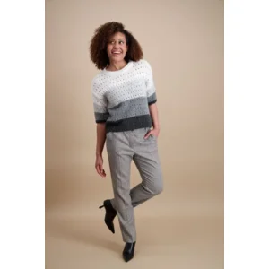Signe Nature Dames trui: Grijs / ecru ( ajour ) Wol ( Signe.1389 )