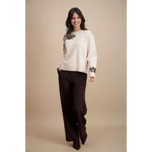 Signe Nature Dames trui: Beige met bruine bedrukking ( Signe.1399 )