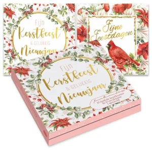 Kaarten - Kerst - Janneke Brinkman - Bloemenkrans & rode kardinaal - 10st.