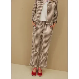 NanyBlouses Le Vichy Latte damespyjama in bruin en wit