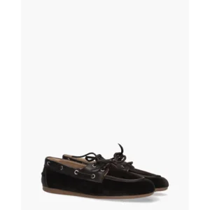 Posa Boat Loafer Velvet Donkerbruin Dames Veterschoenen
