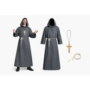 Kostuum - Monnik - Met capuchon, kruis & koord - Grijs - XL/XXL