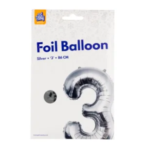 Folieballon - 3 jaar - Zilver - 86cm - Zonder vulling