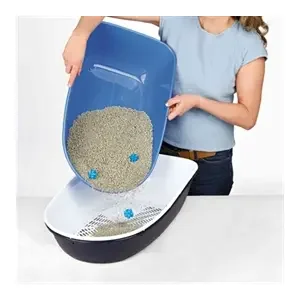 TRIXIE BERTO KATTENBAK OPEN MET SCHEIDINGSSYTEEM GRIJS/PASTELBLAUW/GRANIET 59X39X22 CM