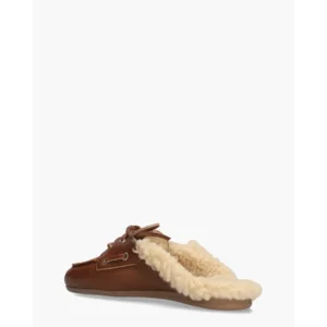 Posa Boat Loafer Mule Fur Cognac Damesslippers