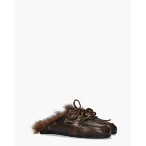 Posa Boat Loafer Mule Hairy Fur Coffee