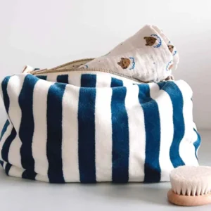 Toilettas Vic - Badstof Blauw Wit Strepen | Rose in April