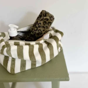 Rose in April Toilettas Badstof Kaki Olive Wit Strepen