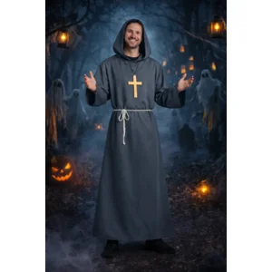 Kostuum - Monnik - Met capuchon, kruis & koord - Grijs - XL/XXL
