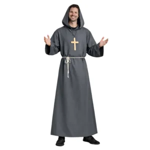 Kostuum - Monnik - Met capuchon, kruis & koord - Grijs - XL/XXL