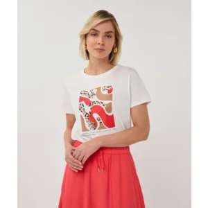 Esqualo T-shirt: Off White / Chili Red, Korte mouw ( ESQ.318 )