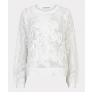 Esqualo Dames zomer trui: Wit, grof gebreid, 3d banden ( ESQ.327 )