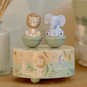 Muziekdoosje - Draaiende leeuw en olifant - Safari
