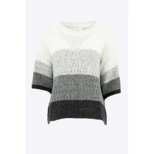 Signe Nature Dames trui: Grijs / ecru ( ajour ) Wol ( Signe.1389 )
