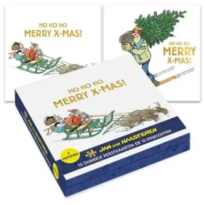 Kaarten - Kerst - Jan van Haasteren - Rendieren voor arreslee & skiën met boom - 10st.