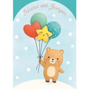 Kaart - Hoera een jongen - ME - LGE.0004 - 16x22cm