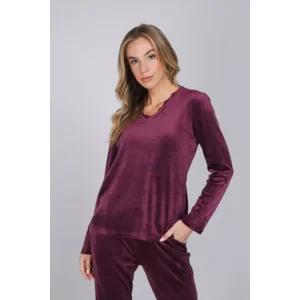 Pastunette Dames Pyjama: Dark Red, Velours ( 100028 )