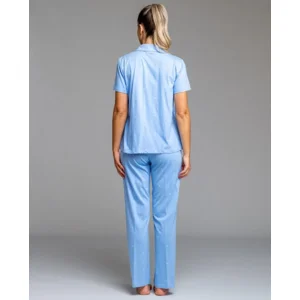 Egatex Dames pyjama: Blauw, Doorknoop model, korte mouw en lange broek ( EGA.530 )