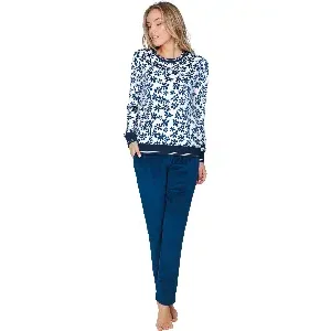 Pastunette Pyjama Dames: Blauw, Gebloemd, Fleece ( 100021 )