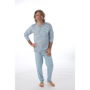 Perlina Heren Pyjama: Noud, Licht blauw, rechte broek ( LINA.49 )