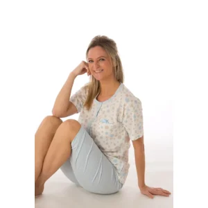 Perlina Dames Pyjama: Aiden, Jeans Blauw, korte mouw / short ( LINA.128 )